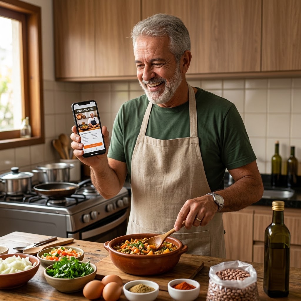 Pessoa preparando uma receita em sua cozinha