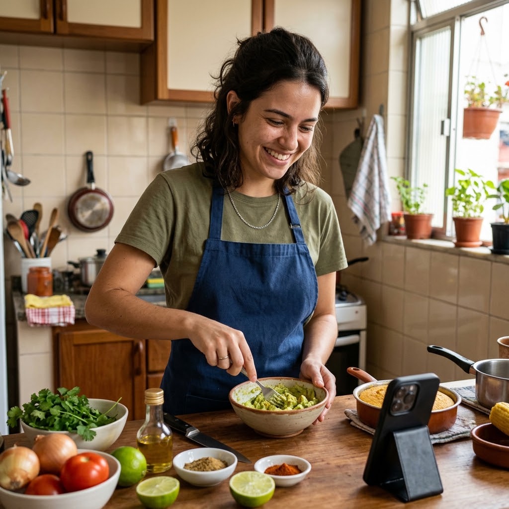 Pessoa preparando uma receita em sua cozinha