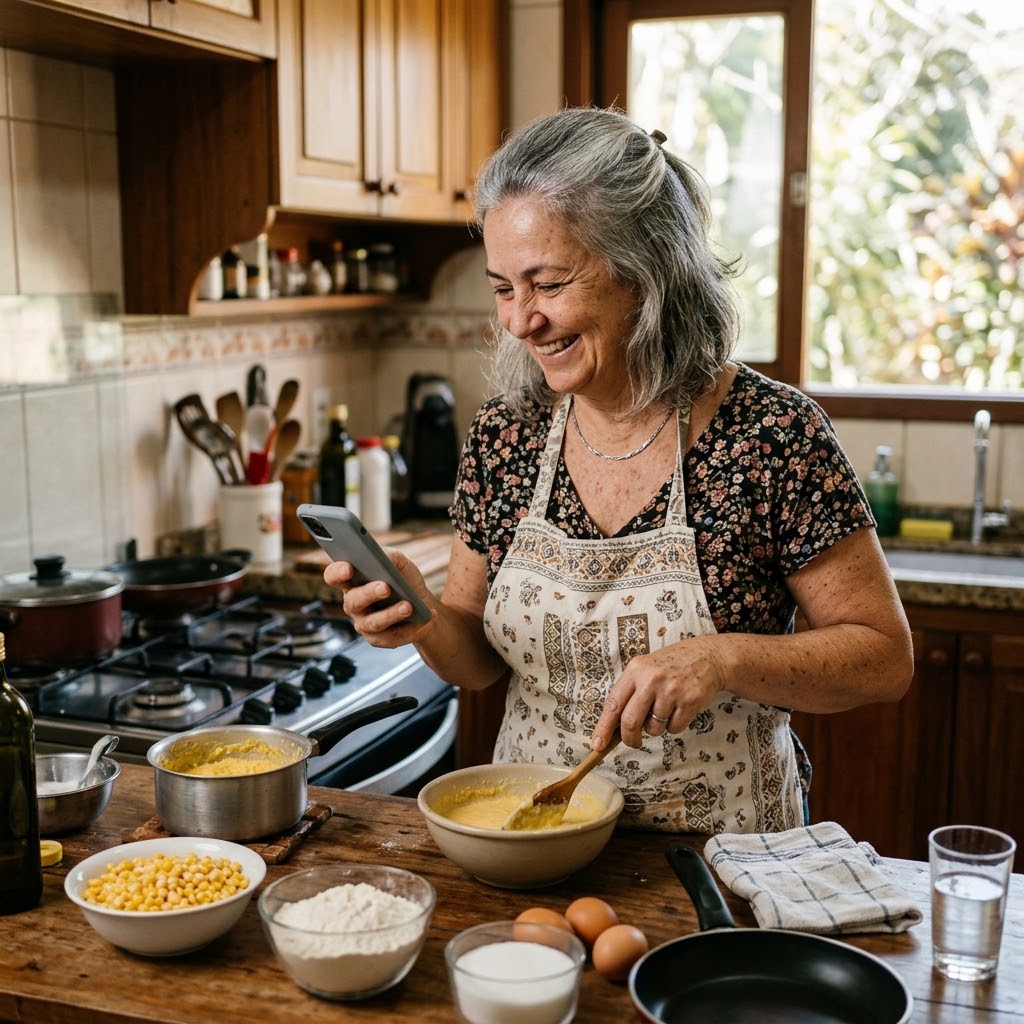 Pessoa preparando uma receita em sua cozinha
